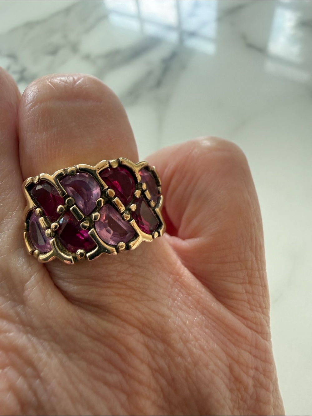 Vintage 925 Sterling Silver Gold Plated Pink Tourmaline Garnet Ring